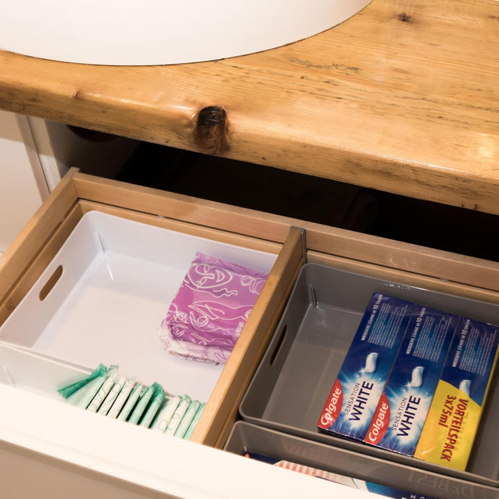 3x Ordnungsboxen - 6 cm hoch - WEIss - 25x20x6cm - 2,6 Liter - DINA5 Ordnungskorb - Schubladenorgani