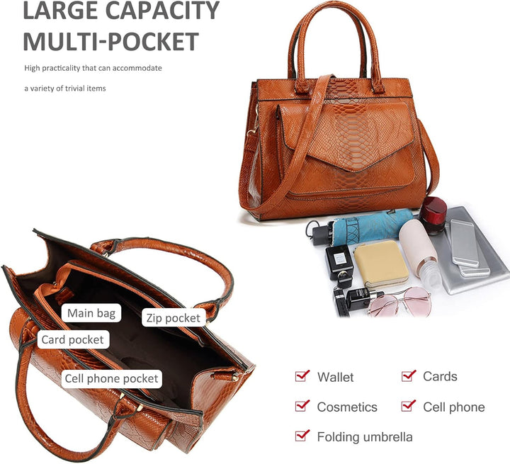 NICOLE & DORIS Damen Handtaschen Krokodil Handtasche Henkeltasche Lackiert Krokodil Top Griff Henkel