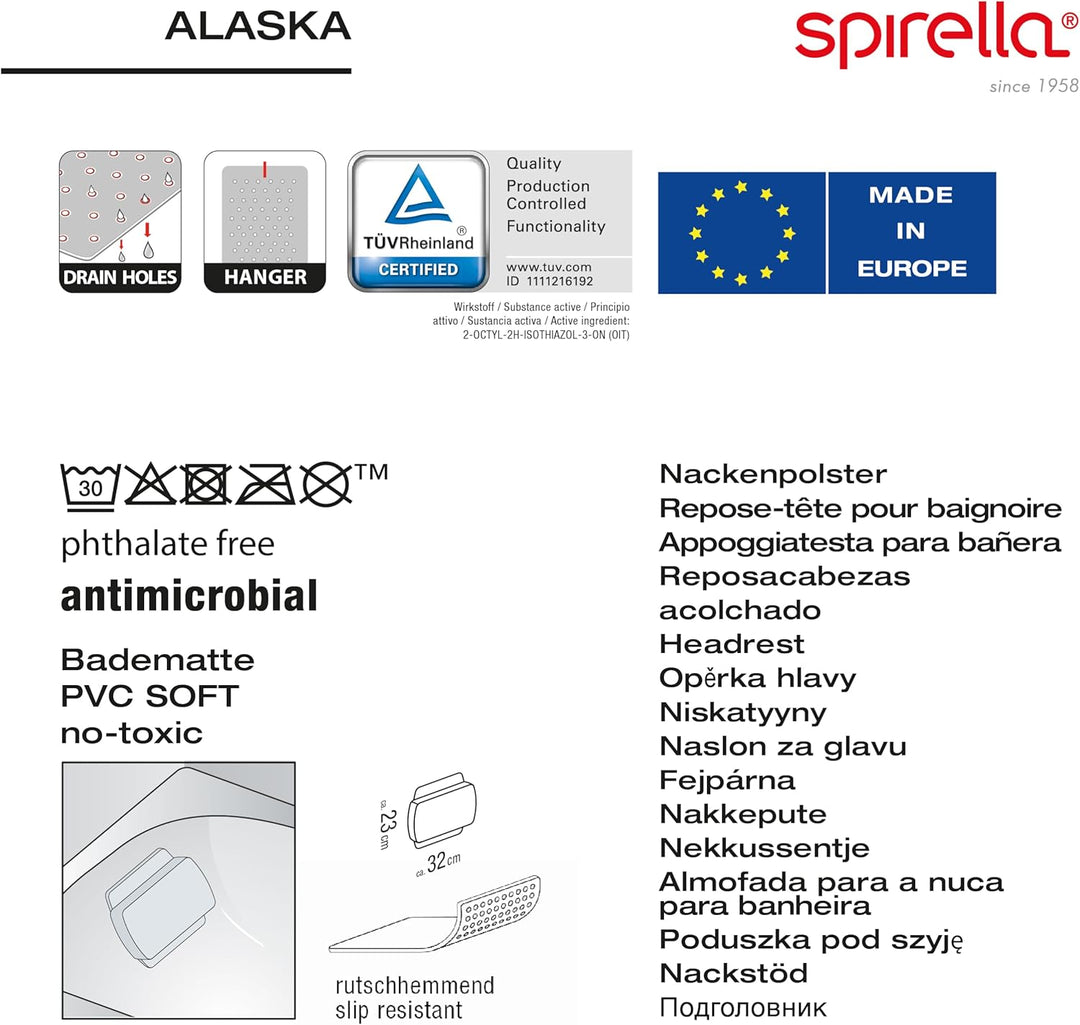 Spirella - Badewannenkissen Alaska Hellblau Mit 8 Saugnäpfen Antibakteriell - Rutschhemmend Waschbar