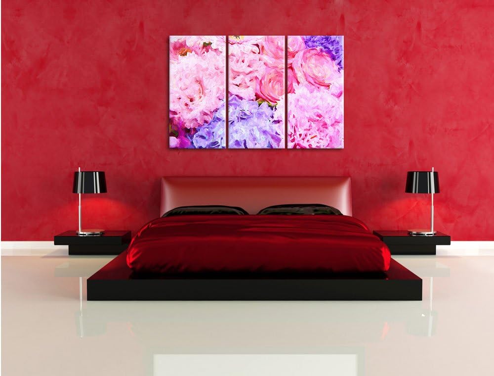 Pixxprint prachtvoller Blumenstrauss Kunst / 3-Teilig/Gesamtmass 120cm Leinwandbild bespannt auf Hol