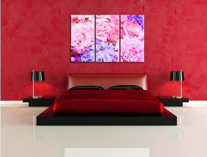Pixxprint prachtvoller Blumenstrauss Kunst / 3-Teilig/Gesamtmass 120cm Leinwandbild bespannt auf Hol