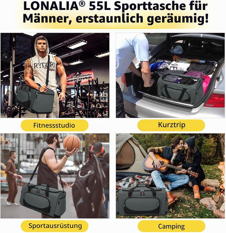 Sporttasche Reisetasche Herren Gross 55L - Weekender Gym Bag Fitness Tasche für Sport Training Urlau