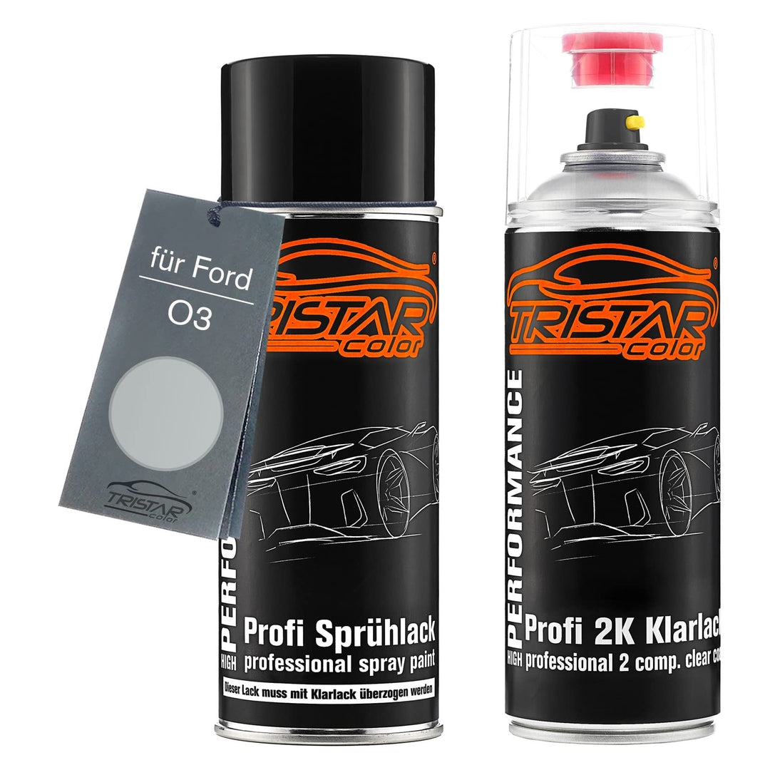 Autolack 2K Spraydosen Set für Ford O3 Moondust Silver Metallic Basislack 2 Komponenten Klarlack Spr