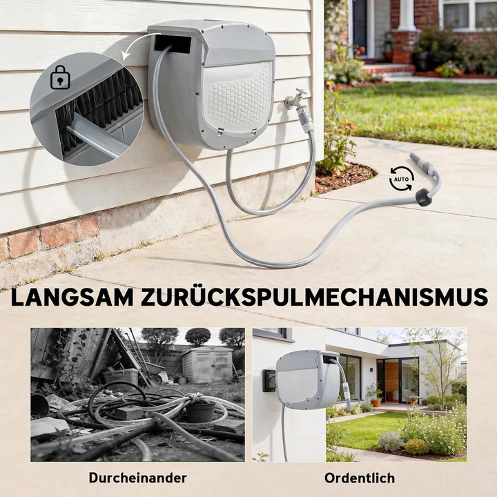 Outsunny Schlauchtrommel mit Gartenschlauch 30 m, 180° schwenkbar Schlauchbox mit automatische Aufro