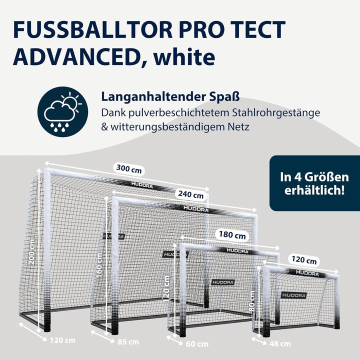 HUDORA Fussballtor Pro Tect Advanced – Outdoor Fussballtor mit Netz und wetterfester Ummantelung für