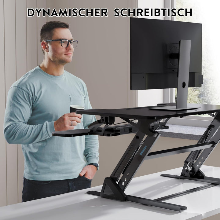 BONTEC Stehpult Höhenverstellbar mit Dual-Gasfeder, Tischaufsatz für Dual Monitor Arbeitsplatz, 81,3