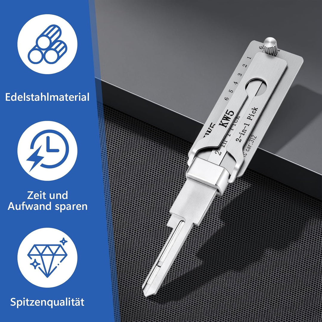 KW5 Dietrich-Set 2-in-1 – Edelstahl-Schlüsseldecoder & Dietrichwerkzeug für S-Rillenschlösser, kompa