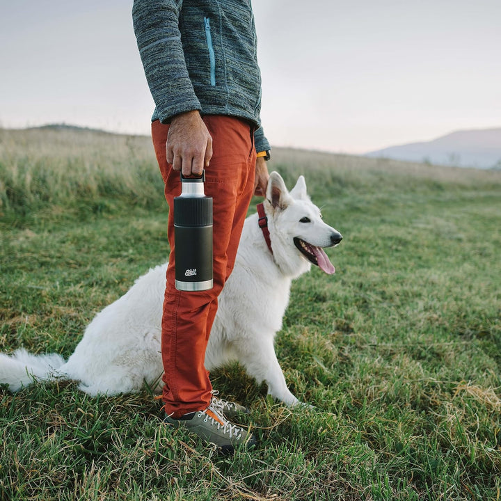Esbit Isolierflasche Sculptor - Edelstahl Trinkflasche 1000 ml in Schwarz mit Manschette - für warme