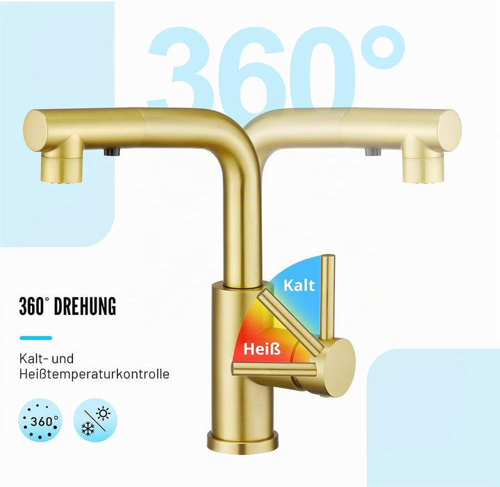 CREA Wasserhahn Küche mit 3 Funktionen Brause, Küchenarmatur mit Ausziehbarem Brause, 360° Drehbar M