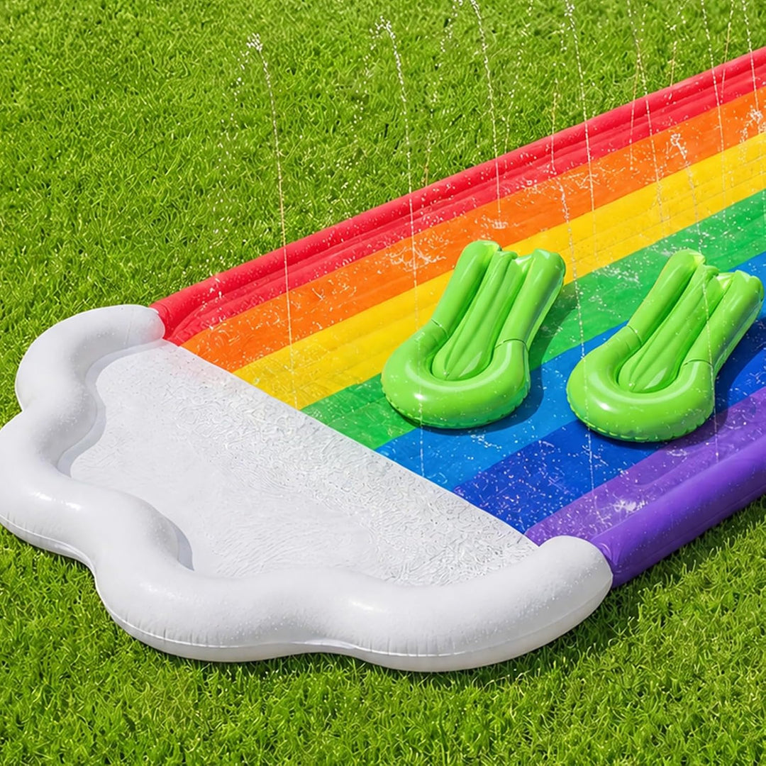 Morofme Regenbogen Wasserrutsche Garten für Kinder, 480x140cm Doppelte Wasser Rutschbahn mit Bodyboa
