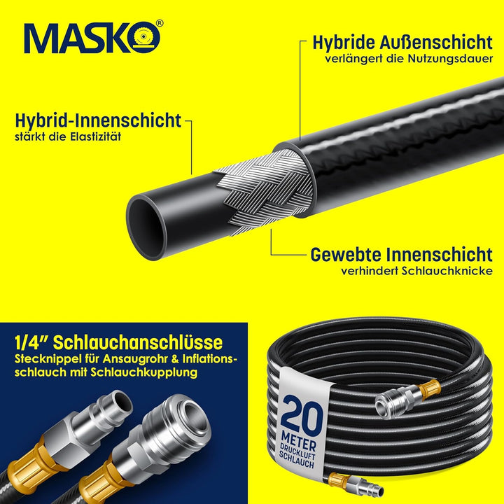 MASKO® Automatik Druckluftschlauch Aufroller 20m – Schlauchtrommel mit 1/4" Anschluss, Schlauchaufro