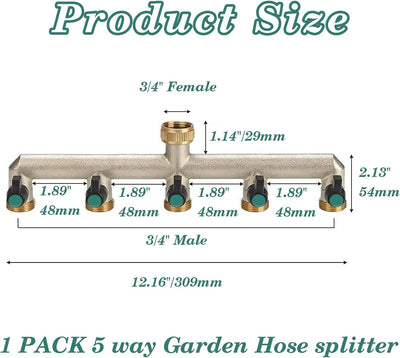 Messing Wasseranschluss Verteiler 5-Wege-Verteiler Wasser 3/4 Zoll für 5 Geräte/Gartenschläuche,Schl