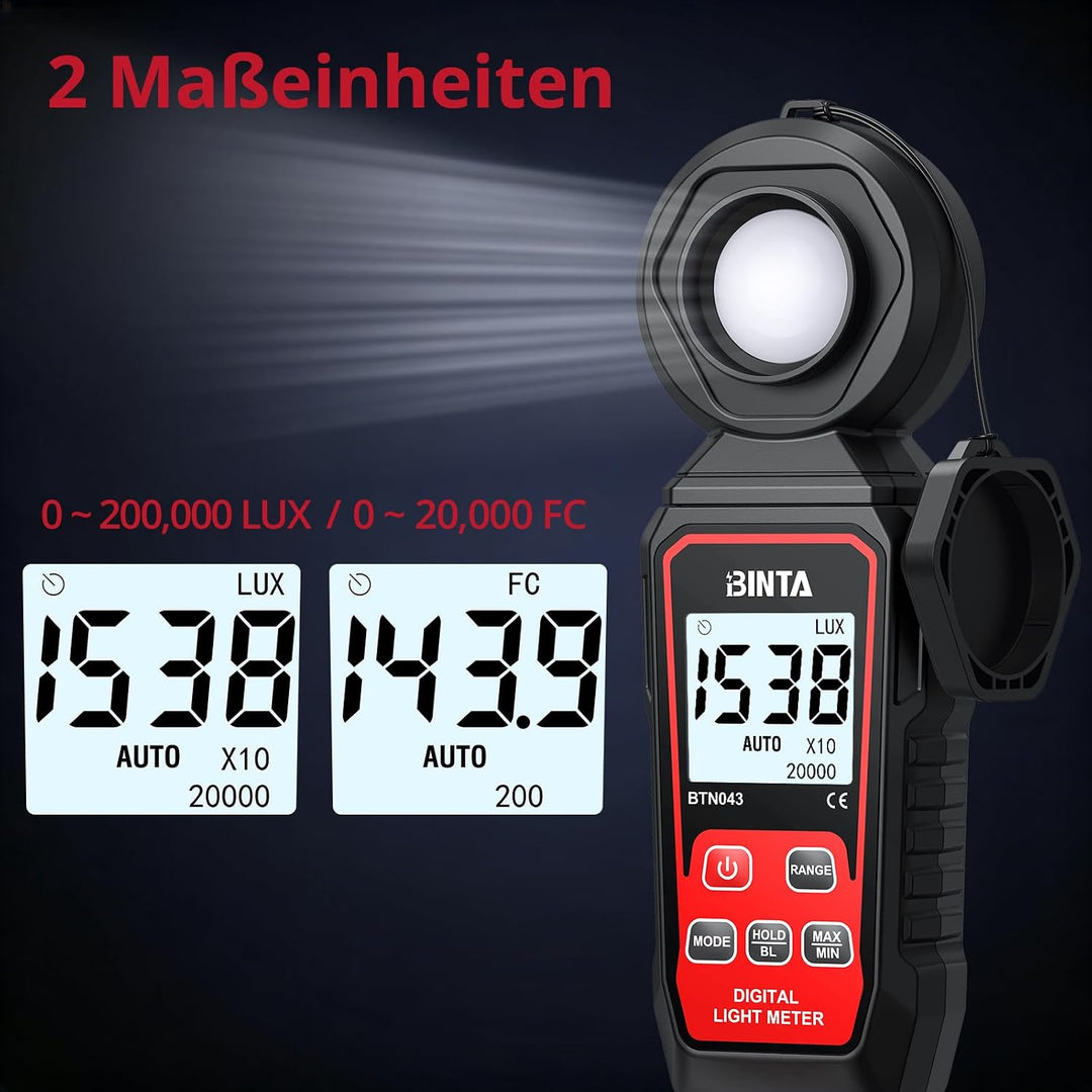 BINTA Digital Luxmeter Tragbare Belichtungsmesser Beleuchtungsstärke | Lichtmesser mit Bereich bis z