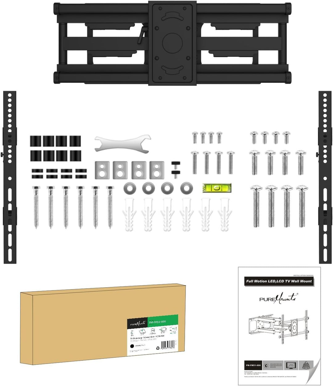PureMounts FM51-600 Wandhalterung für TV Geräte mit 81-165cm (32-65"), VESA: 600x400, neigbar: 5°/-1
