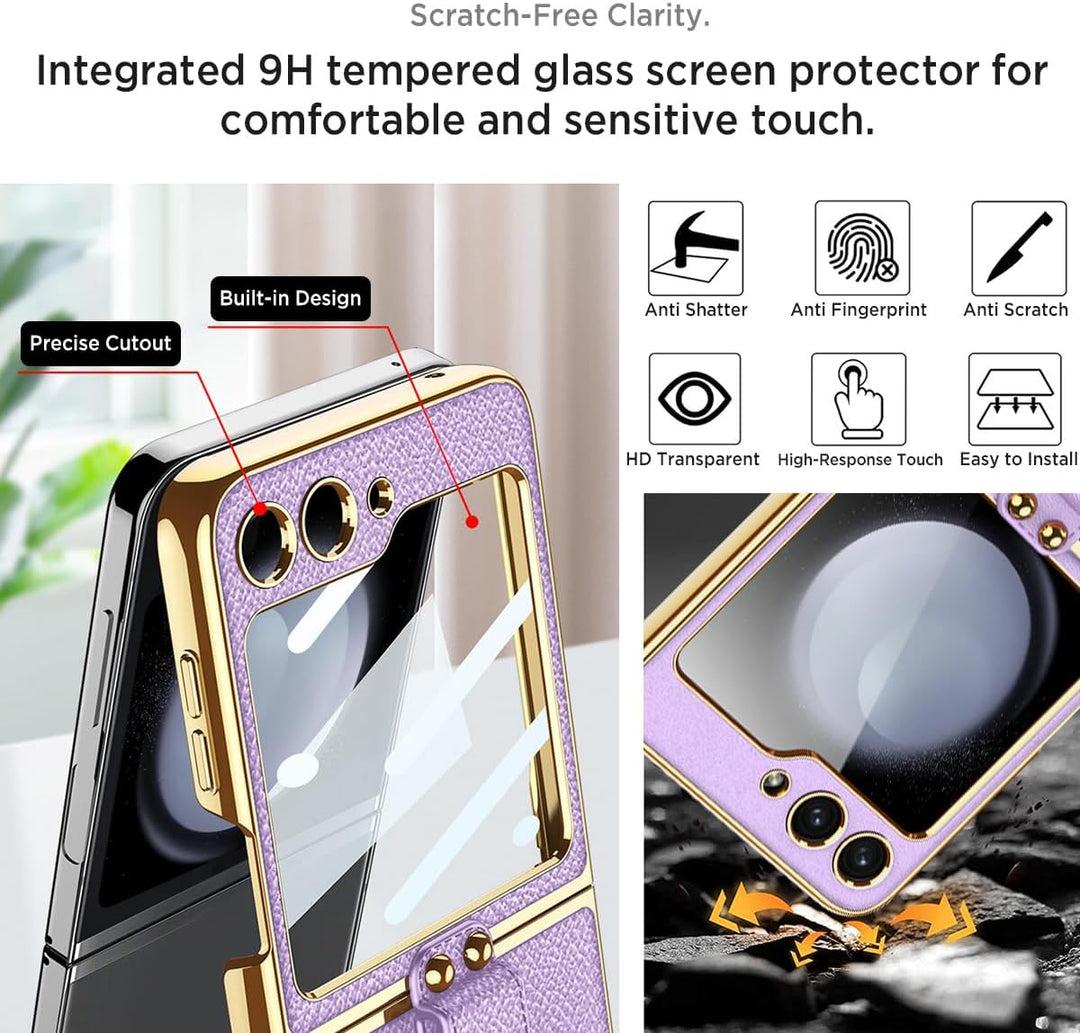 Miimall Lederhülle Kompatibel mit Samsung Galaxy Z Flip 6/Flip7 FE Hülle mit Band+Ring Ständer [HD D