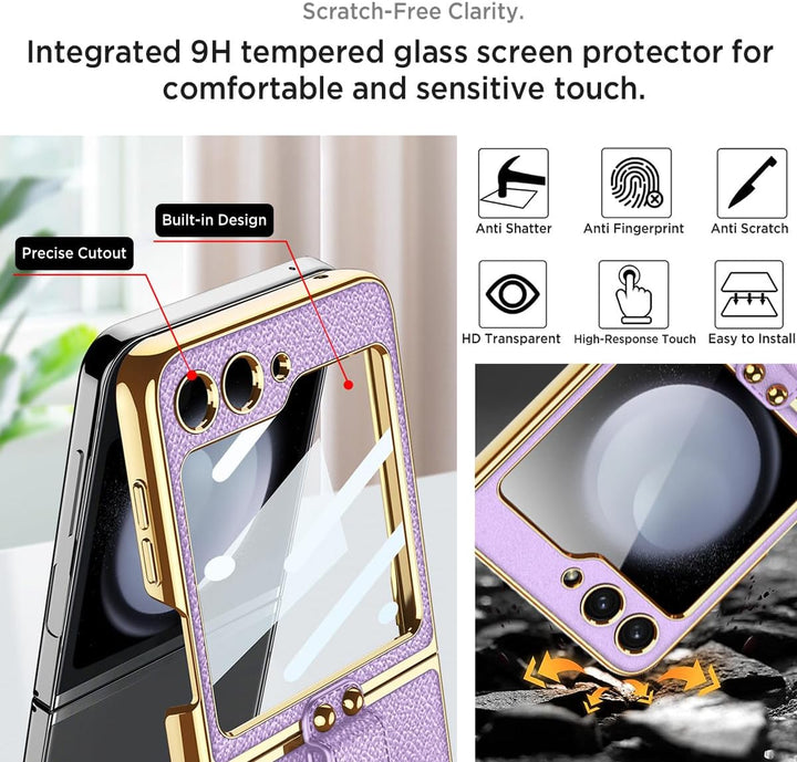 Miimall Lederhülle Kompatibel mit Samsung Galaxy Z Flip 6/Flip7 FE Hülle mit Band+Ring Ständer [HD D