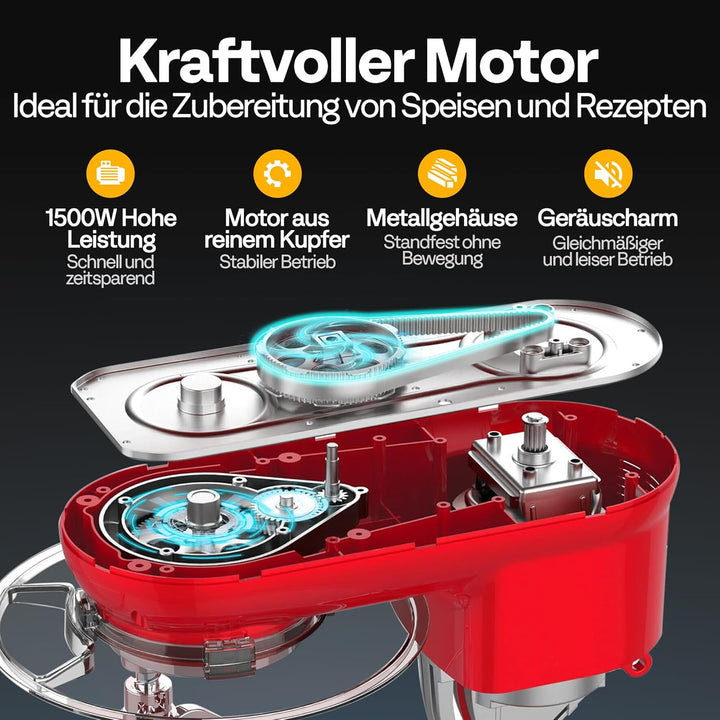 VIVOHOME Küchenmaschine 5,7L Knetmaschine 1500W Küchenmaschinen mit 10 Geschwindigkeiten Pulsfunktio