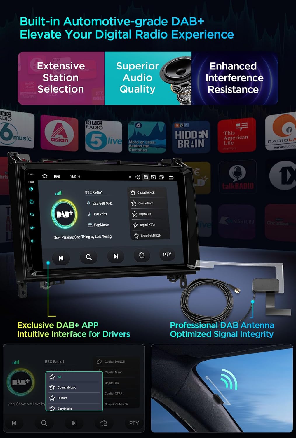 XTRONS Android 14 Autoradio DAB Plus für Mercedes-Benz W169 W245 Sprinter Viano für VW Crafter, 9 Zo