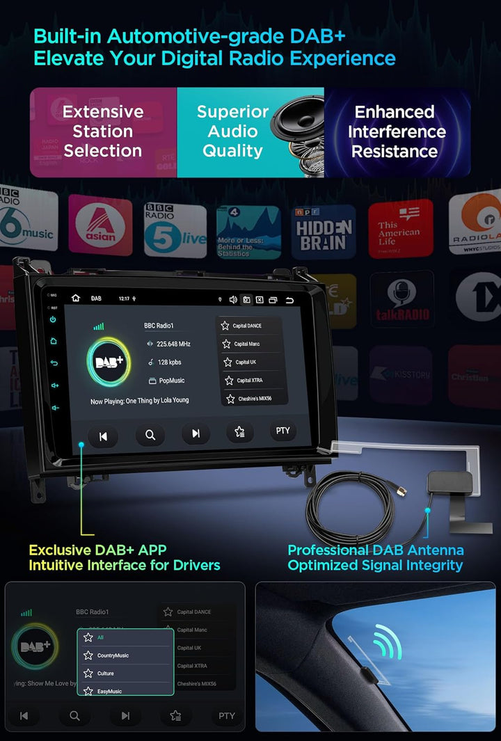 XTRONS Android 14 Autoradio DAB Plus für Mercedes-Benz W169 W245 Sprinter Viano für VW Crafter, 9 Zo