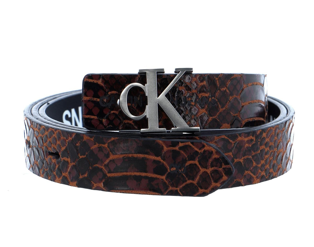 Calvin Klein CKJ Reversible Skinny Mono Belt W100 Snake Chocolate/Logo
