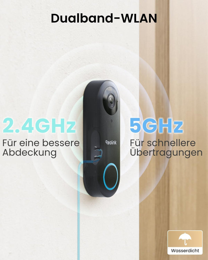 Reolink Video-Türklingel mit Chime, 5MP Ultra HD Kabelgebundene Türklingel mit Kamera, 2,4/5GHz WLAN