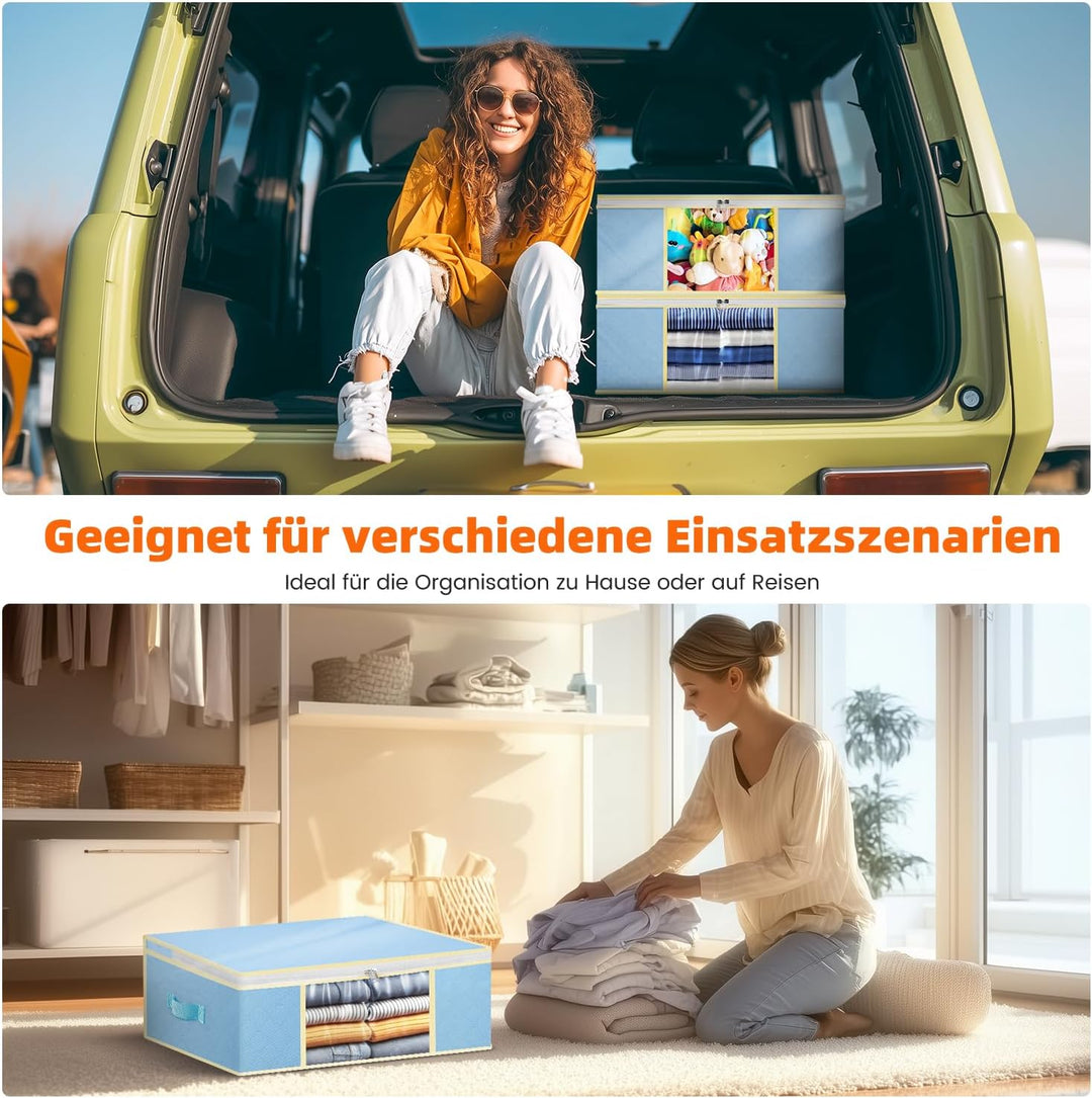 3er-Set Faltbare Aufbewahrungstaschen 50L – Nebelblau – 3-Lagiges Material Mit Transparenter PVC-Fen