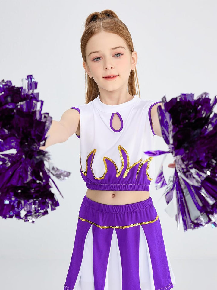 LOLANTA Mädchen Cheerleader Kostüm Schulkind Cheer Kostüm Outfit Karneval Kostüm Violett 116-122, Vi
