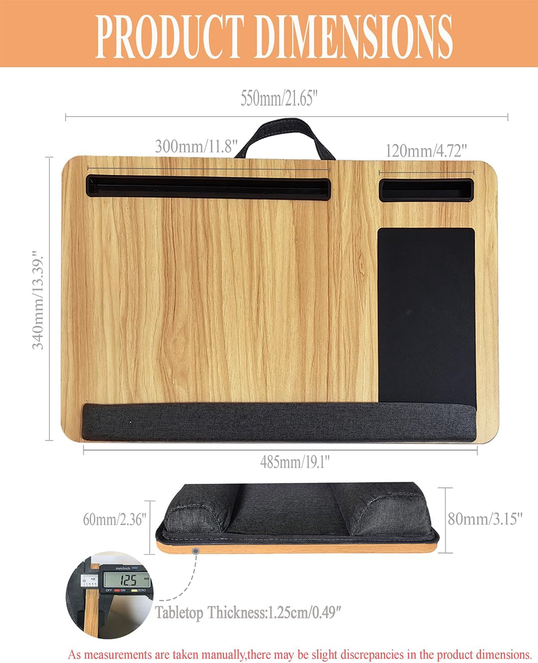 Laptopunterlage 55x34cm für Heim Bett Sofa mit Knietablett mit Kissen,Handgelenkauflage Handyhalter,