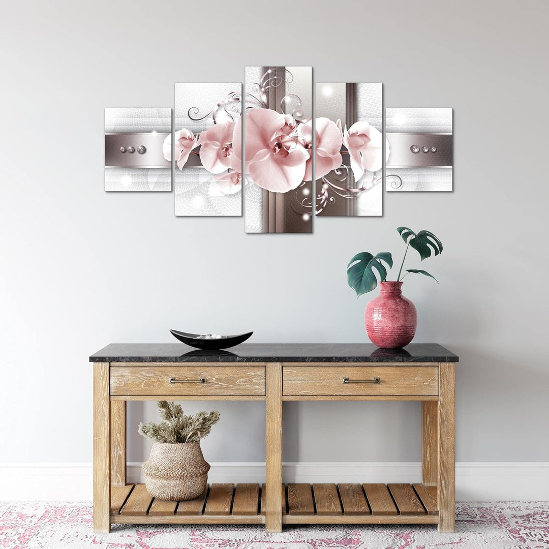 Runa Art Wandbilder Blumen Orchidee 5 Teilig Bild auf Vlies Leinwand Deko Wohnzimmer Abstrakt Grau R