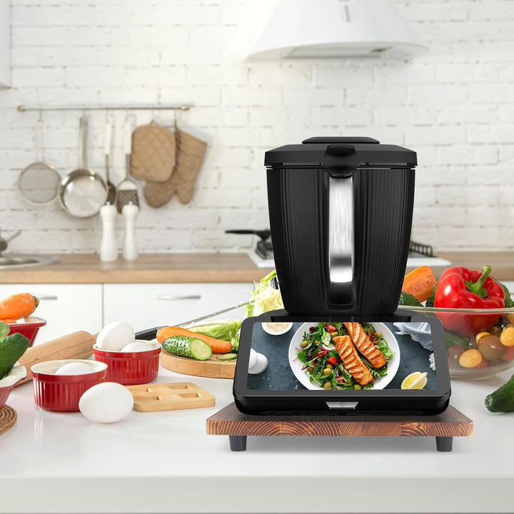 Bambus Gleitbrett für Thermomix TM7 – Mit 360° Rollen + Rutschfest Gummifüsse des Schnelles Bewegen/