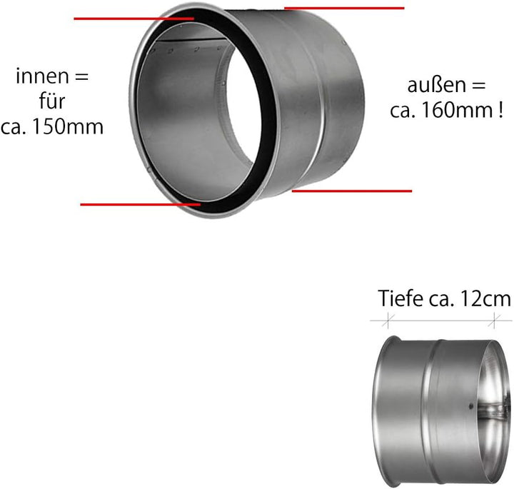Doppelwandfutter für Rauchrohr Ø150mm Ofenrohr Kaminrohr Doppelwandfutter kurz Unlackiert, Doppelwan