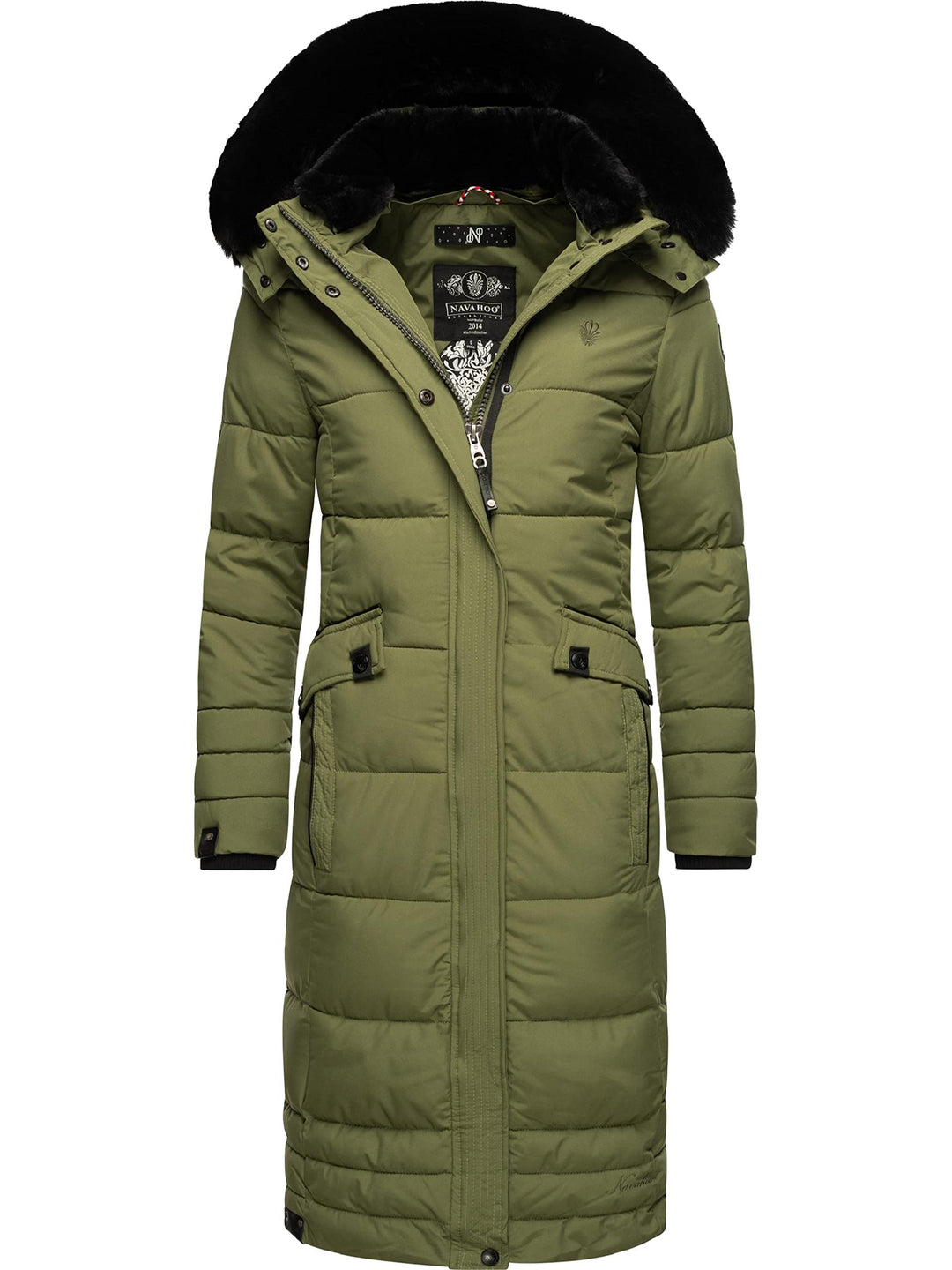 Navahoo Damen Wintermantel Warmer Steppmantel lang mit Abnehmbarer Kapuze Fahmiyaa XS-3XL XS Dusty O