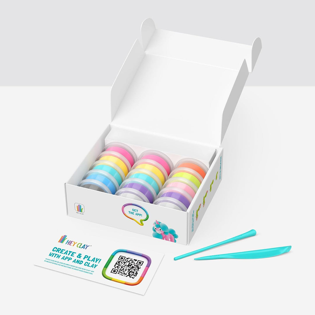 HEY CLAY Die Regenbogen-Einhörner - 15 Dosen lufttrocknende Knete für Kinder ab 3 Jahren - Kreatives