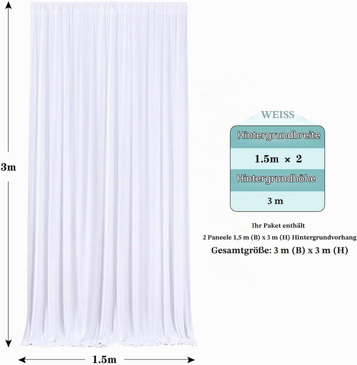 HBBMAGIC 2 Stücke 1,5×3cm Weiss Hintergrund Vorhänge für Hochzeit Party 100% Polyester Falten freie