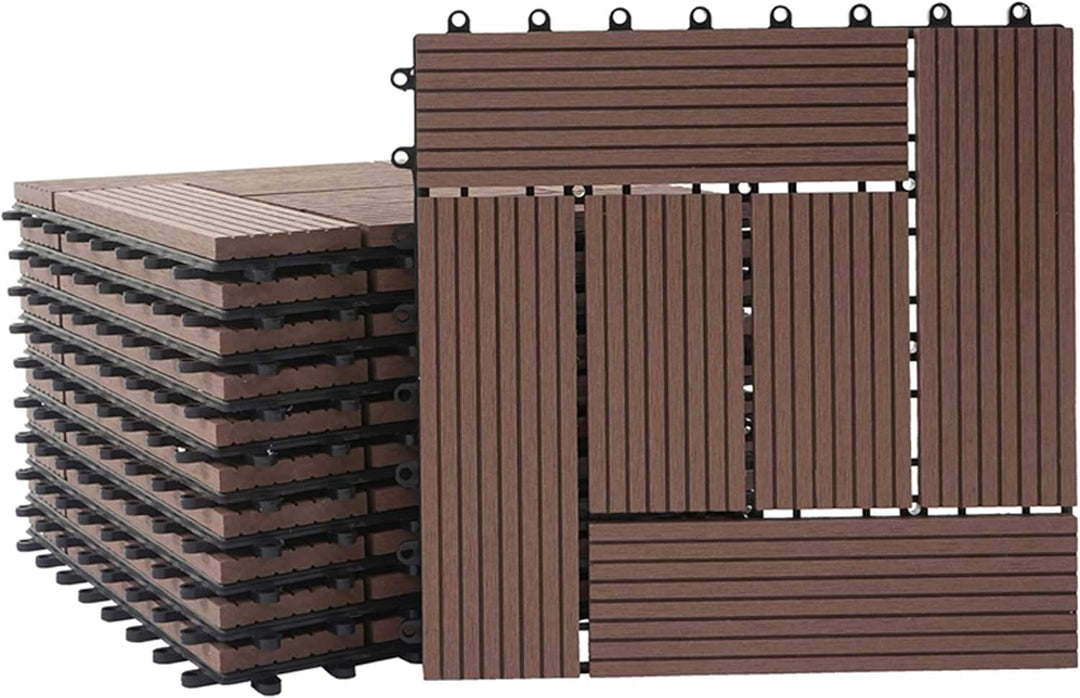 Mendler WPC Bodenfliese Rhone, Holzoptik Balkon/Terrasse, 11x je 30x30cm = 1qm versetzt - Premium Co