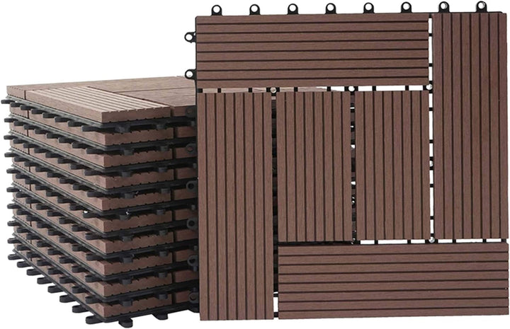 Mendler WPC Bodenfliese Rhone, Holzoptik Balkon/Terrasse, 11x je 30x30cm = 1qm versetzt - Premium Co