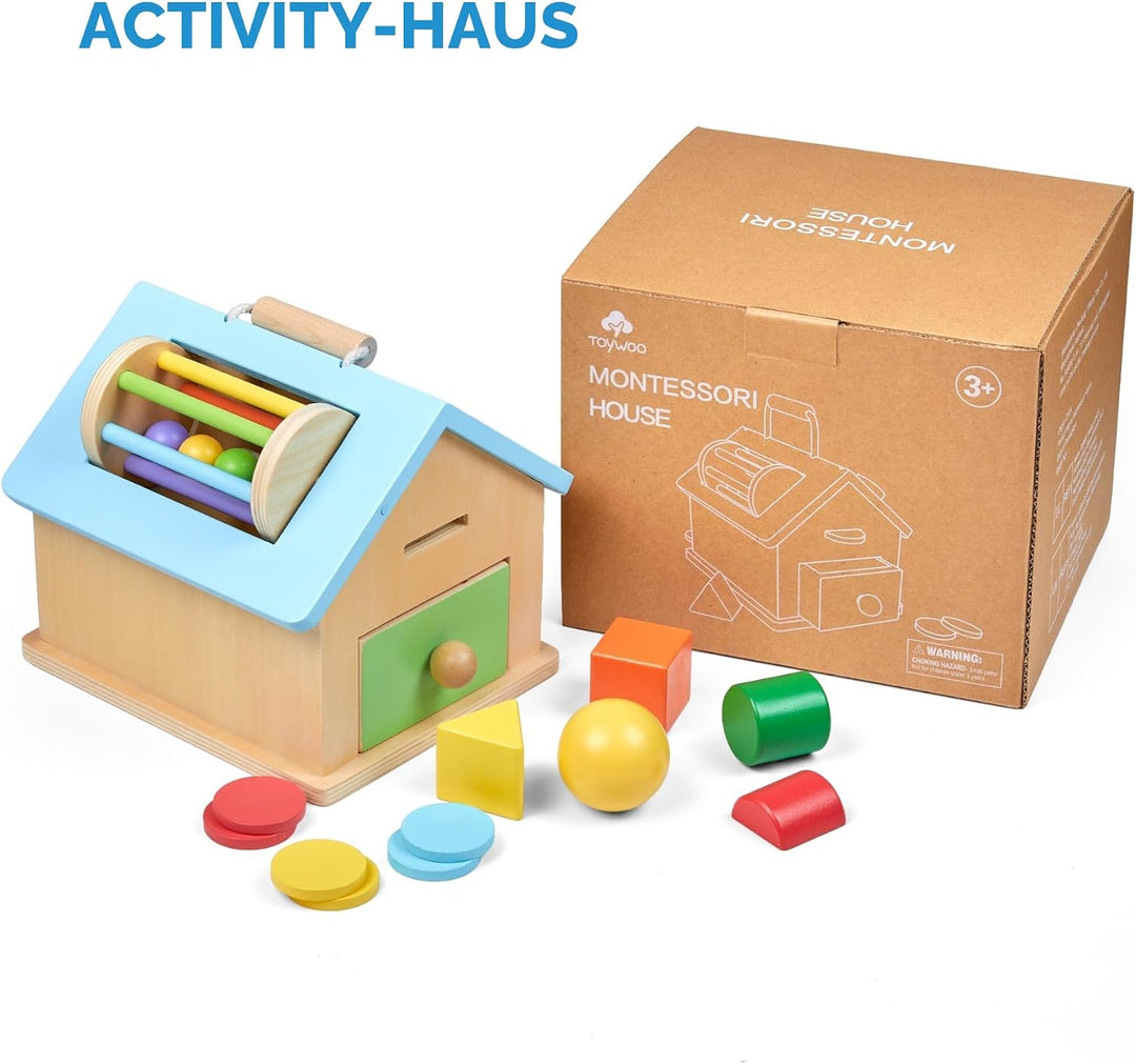 Montessori-Spielzeug für 1 2 3 Jahre alte Jungen und Mädchen, 5-in-1 Holz-Baby-Tropfspielzeug, Holzf