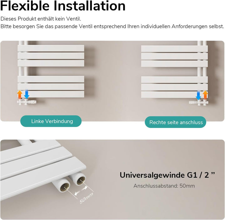 EMKE Badheizkörper Handtuchhalter 1599x600 mm, Handtuchheizkörper Seitenanschlusss Flach Handtuchwär