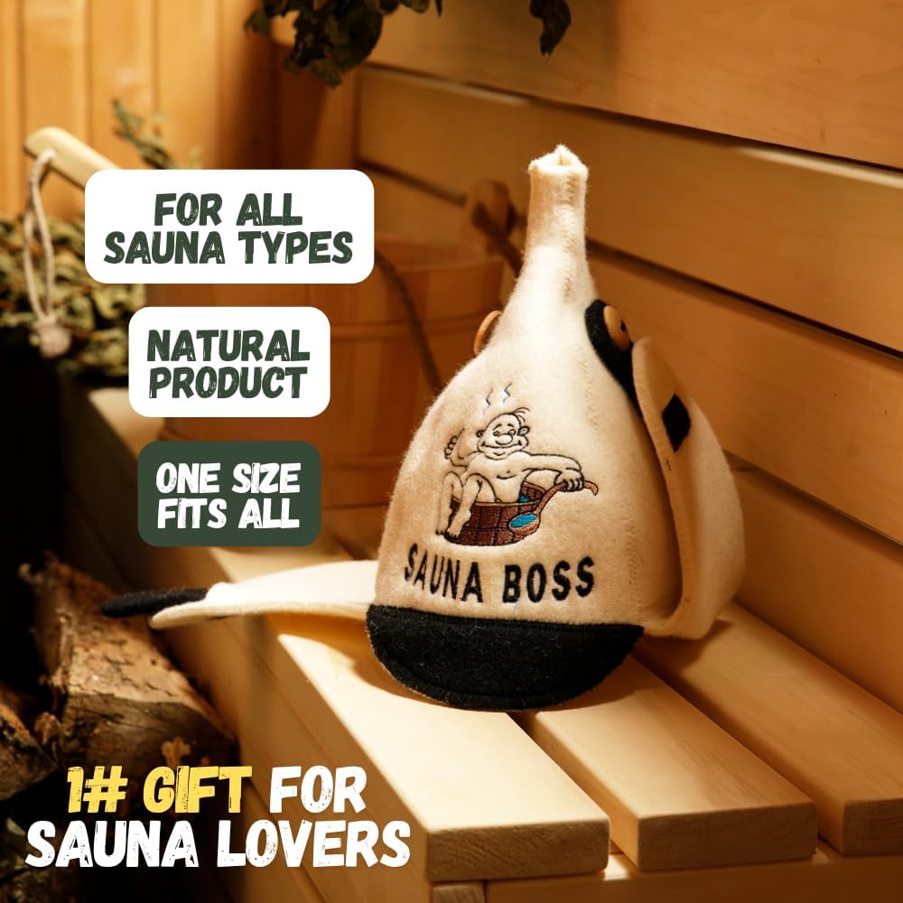 Natural Textile Saunahut 'Sauna Boss Bucket' White - 100% organische Wollfilzmützen - Schützen Sie I