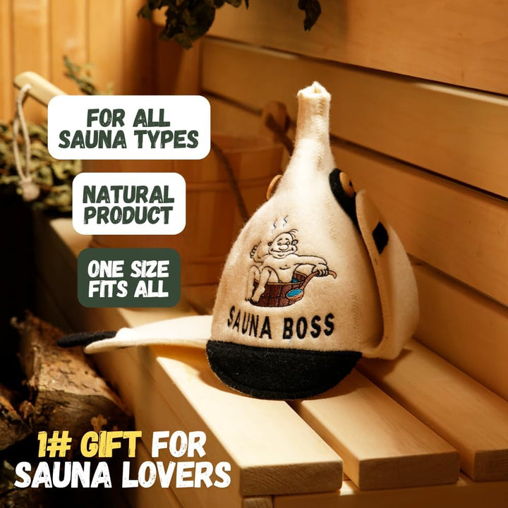 Natural Textile Saunahut 'Sauna Boss Bucket' White - 100% organische Wollfilzmützen - Schützen Sie I
