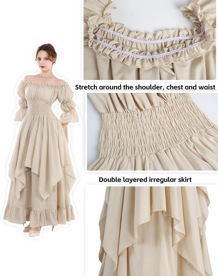 Fiamll Viktorianisches Kleid Renaissance Kostüm Frauen Gothic Hexenkleid Mittelalterliches Hochzeits