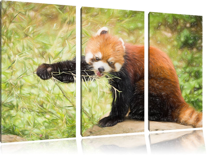 Pixxprint Niedlicher roter Panda Bunstift Effekt 3-Teiler Leinwandbild 120x80 Bild auf Leinwand