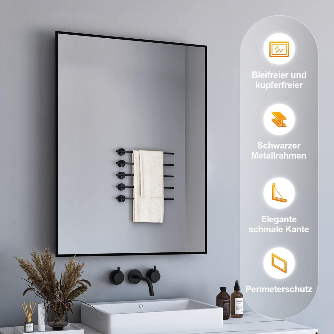 BD-Baode Spiegel Schwarz 70x50cm Rechteckiger Metallrahmen Badspiegel Wandspiegel für Badezimmer Woh