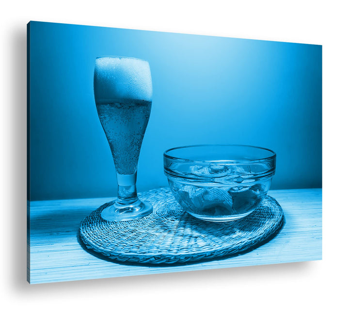 deyoli Chips und Bier Format 100x70 Effekt: Monocrome Blau als Leinwandbild, Motiv fertig gerahmt au