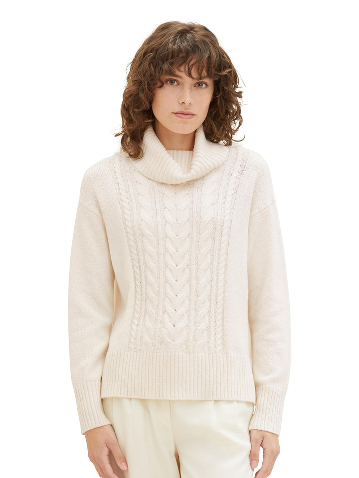 TOM TAILOR Damen Strickpullover mit Rollkragen XXS 17573 - Soft Beige Melange, XXS 17573 - Soft Beig