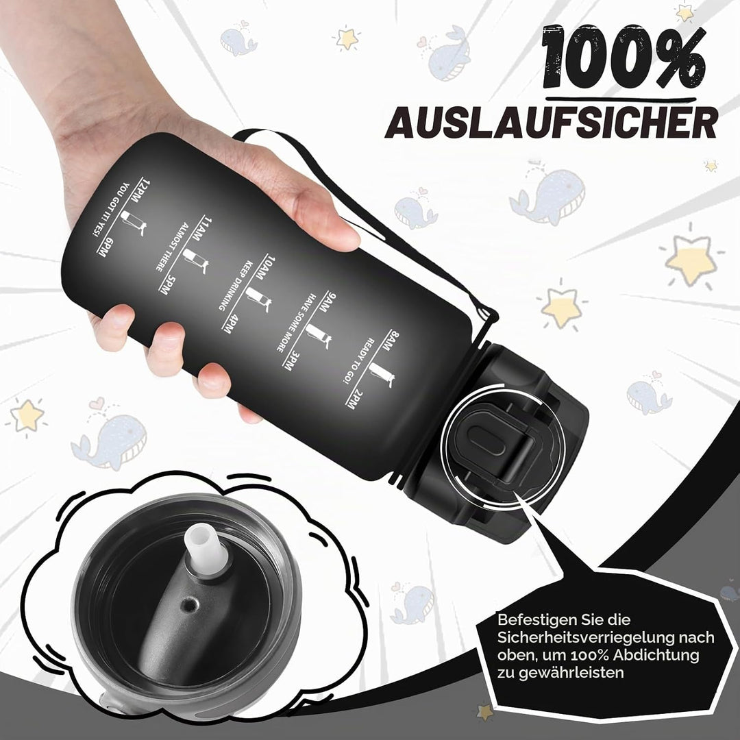 Trinkflasche Kinder, 500ml Trinkflasche, Trinkflasche mit Strohhalm, Leicht zu Reinigen, Trinkflasch