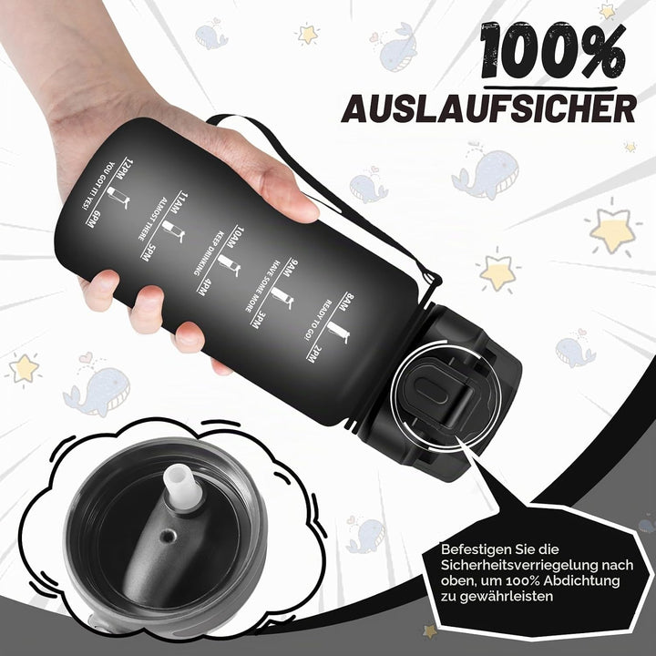 Trinkflasche Kinder, 500ml Trinkflasche, Trinkflasche mit Strohhalm, Leicht zu Reinigen, Trinkflasch