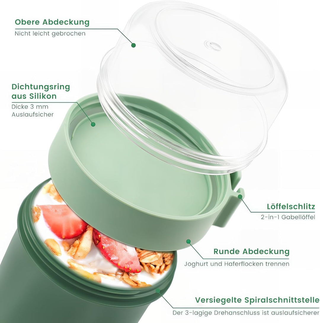 Bugucat Müslibecher to Go 2er Set,Praktischer Joghurtbecher to Go 760ml+230ml,Müsli to Go Becher mit