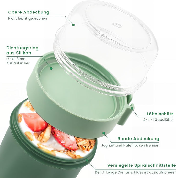 Bugucat Müslibecher to Go 2er Set,Praktischer Joghurtbecher to Go 760ml+230ml,Müsli to Go Becher mit