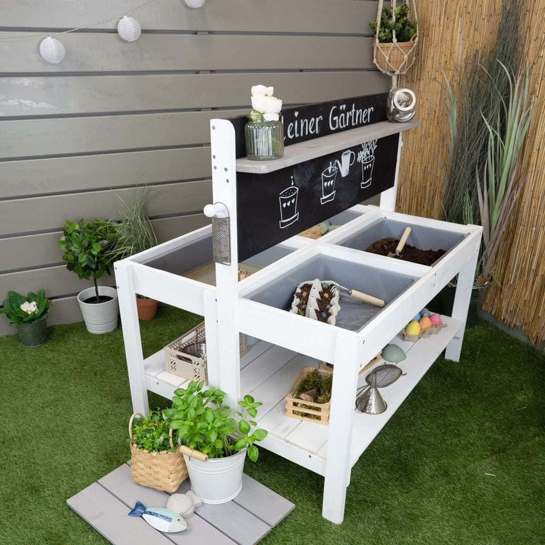 Meppi Matschküche Outdoorküche - Kleiner Gärtner Flexi - Weiss/grau aus Holz